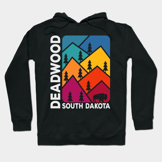 Deadwood South Dakota Vintage Mountains Bison Hoodie by SouthDakotaGifts